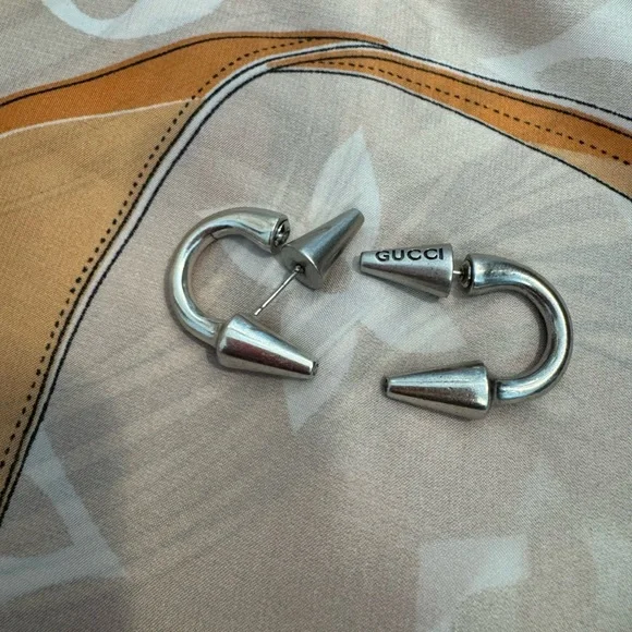 Gucci Silver Logo Horn Earrings